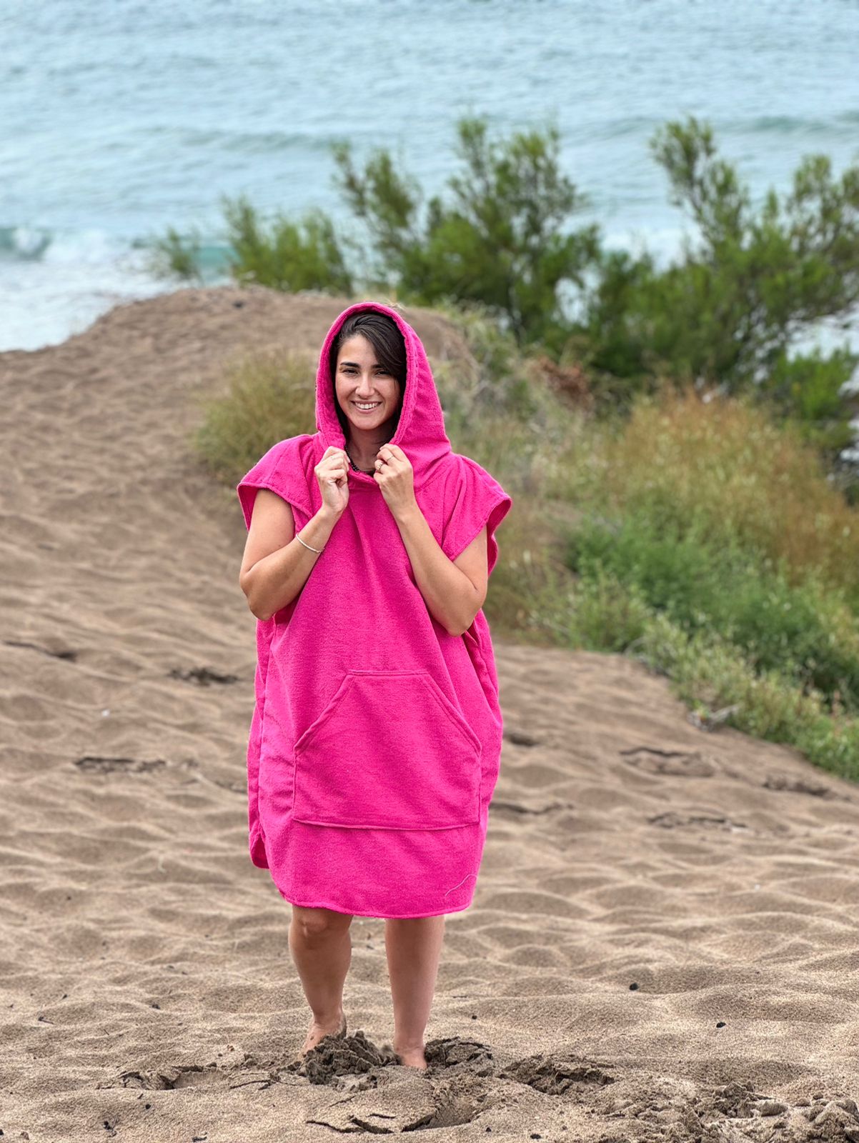 Poncho de playa rosa para natación y actividades acuáticas